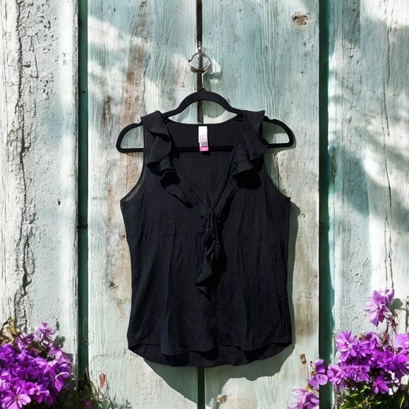 NO BO Black Sleeveless Top with Ruffles - Picture 1 of 12